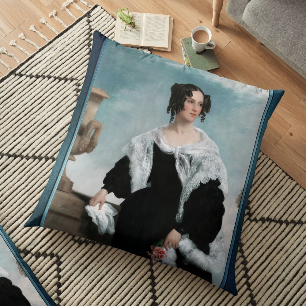 Portrait Of A Lady In Black by Franz Xaver Winterhalter - An Alluring Beauty 2 Portrait Of A Lady by Franz Xaver Winterhalter Remastered Xzendor7 Classical Fine Art Old Masters Reproductions Floor Pillow