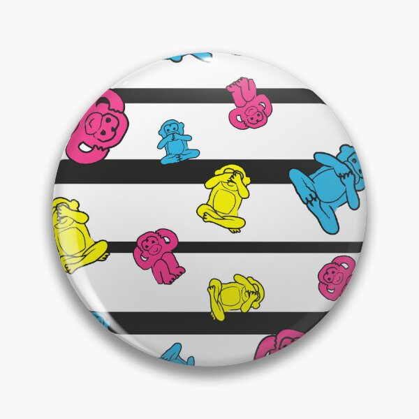 Item preview, Colorful monkeys on black and white stripes designed and sold by marufemia.
