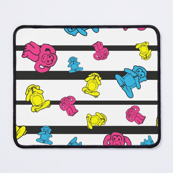 Item preview, Colorful monkeys on black and white stripes designed and sold by marufemia.