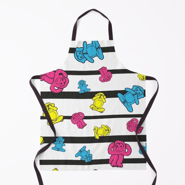 Item preview, Colorful monkeys on black and white stripes designed and sold by marufemia.