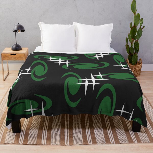 Item preview, Retro Atomic Age Swirls Stars Pattern Black Green designed and sold by thepixelgarden.