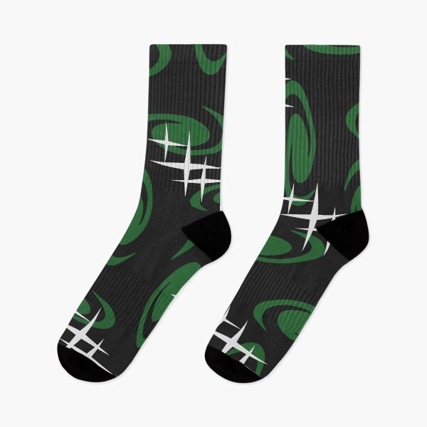 Item preview, Retro Atomic Age Swirls Stars Pattern Black Green designed and sold by thepixelgarden.