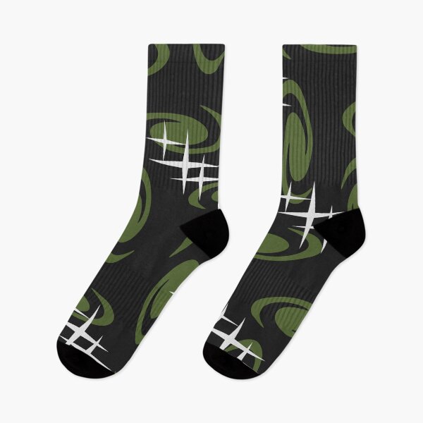 Item preview, Retro Atomic Age Swirls Stars Pattern Black Olive Green designed and sold by thepixelgarden.