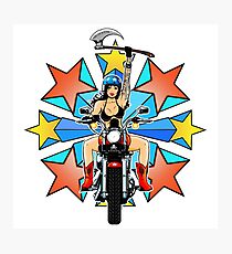 Retro Warrior Woman Biker Burst Photographic Print
