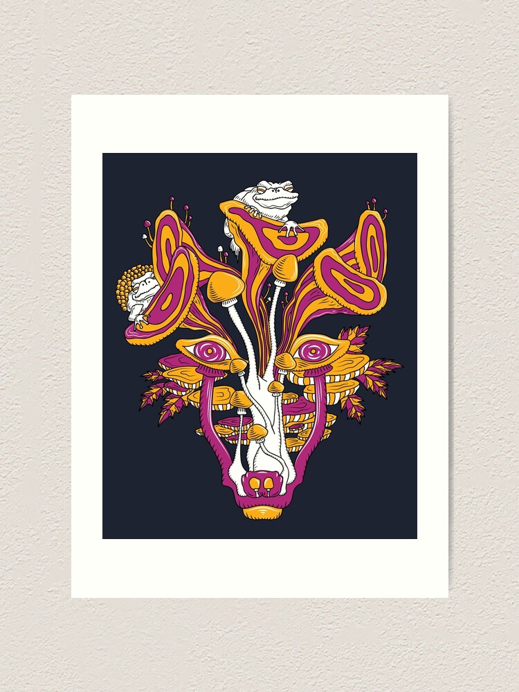 "Psychedelic Mushroom Wolf" Art Print by grebenru Redbubble