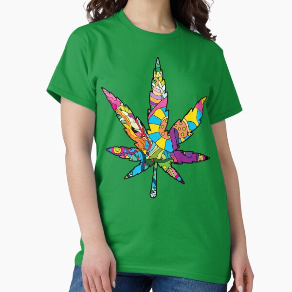 Magic mushroom pattern hippie marijuana leaf symbol Classic T-Shirt