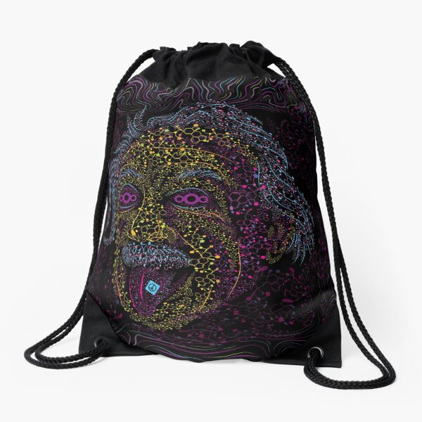Acid Scientist tongue out psychedelic art poster Drawstring Bag