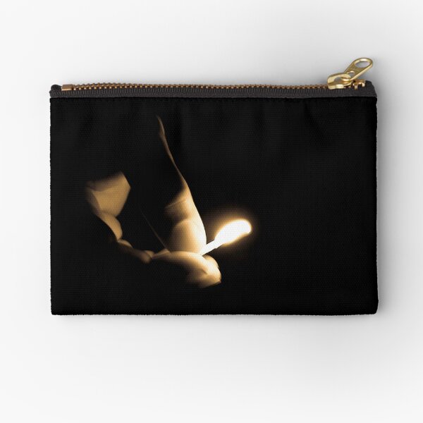 Photograph Sepia Tone Hand and Fingers with Lit Fire Match Zipper Pouch