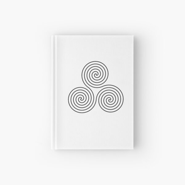 Triple Goddess. Symbol. Neolithic. Triple spiral, Neo, Pagan. BLACK on WHITE. Hardcover Journal