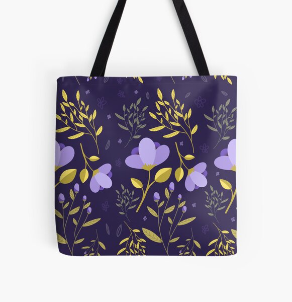 Motif floral sans couture violet et or Tote bag doublé