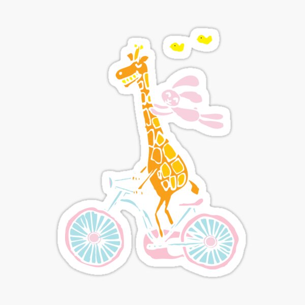 Bunny going for a ride with Giraffe Sticker