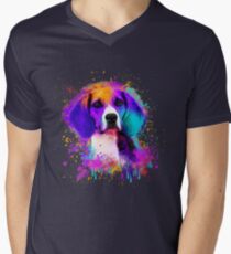 Colorful Beagle Dog Portrait Men's V-Neck T-Shirt