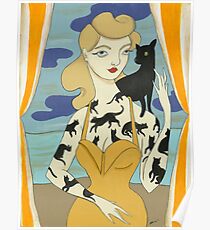 Black Cat Tattooed Lady Poster