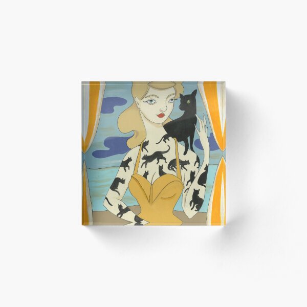 Black Cat Tattooed Lady Acrylic Block