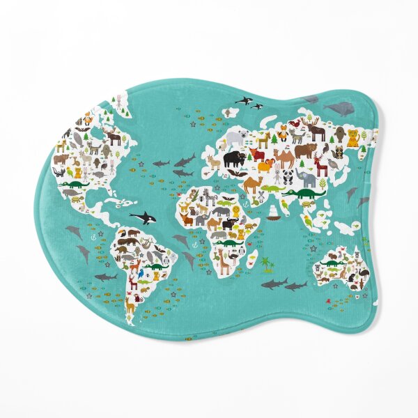 Tapis pour gamelle « Carte du monde des animaux de dessin animé pour ...