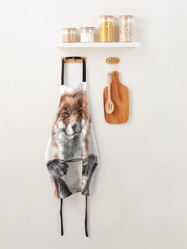 Alternate view of Morning Fox - cute coffee animal Apron