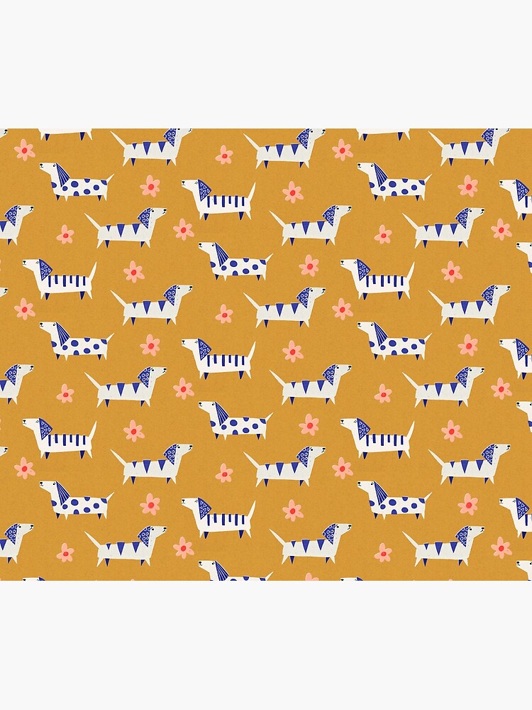 Cute Retro Dachshund Paper Cut Pattern with Daisy flowers by wecouldall-be