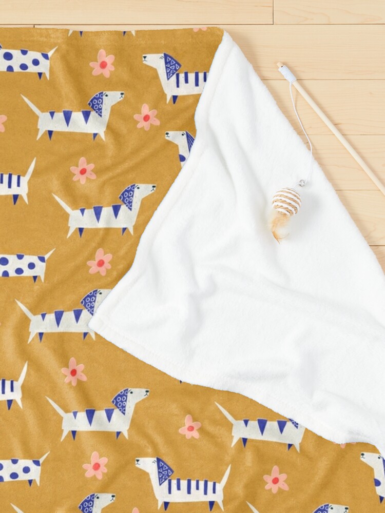Alternate view of Cute Retro Dachshund Paper Cut Pattern with Daisy flowers Pet Blanket
