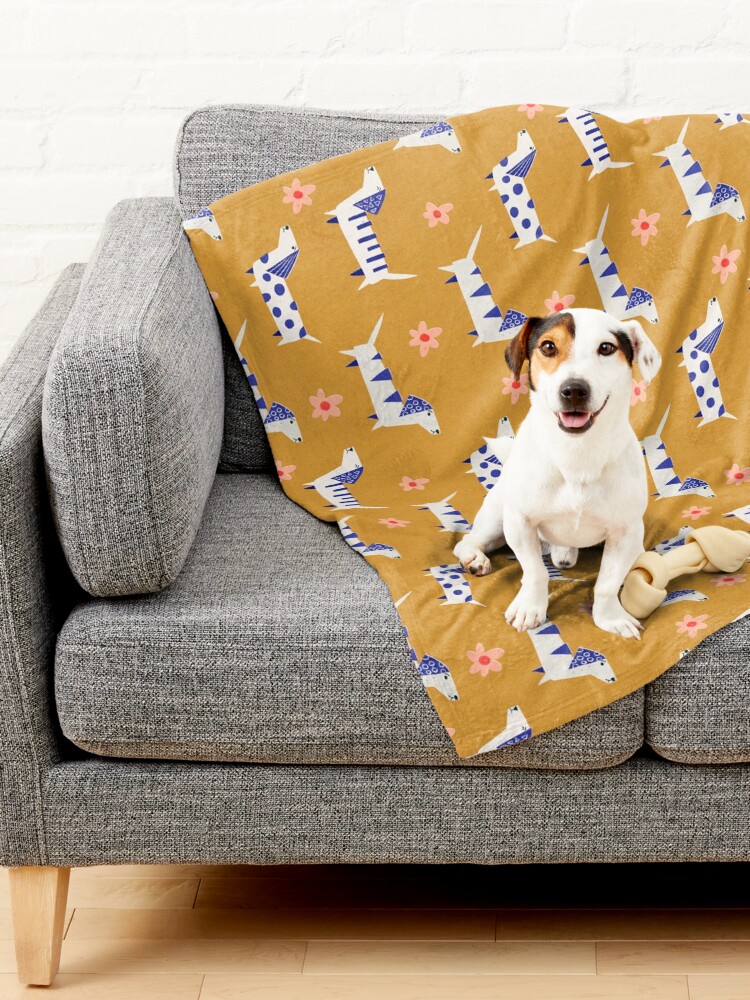 Alternate view of Cute Retro Dachshund Paper Cut Pattern with Daisy flowers Pet Blanket