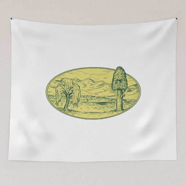 Item preview, Willow And Sequoia Tree Lake Mountains Oval Drawing designed and sold by patrimonio.