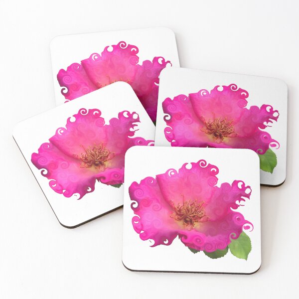 Item preview, Spiraling pink rose with green leaves designed and sold by Fantabuloustef.