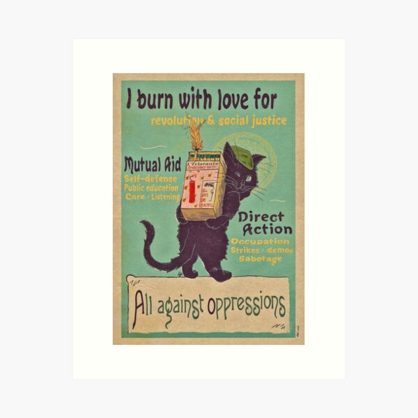 Item preview, Burn with love for revolution – Art Nouveau cat designed and sold by Loki Propagandart.