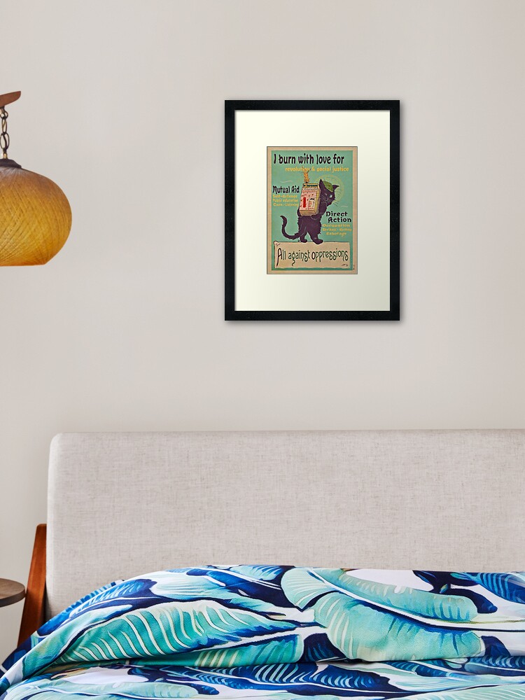 Thumbnail 1 of 7, Framed Art Print, Burn with love for revolution – Art Nouveau cat designed and sold by EchoppeDeLoki.
