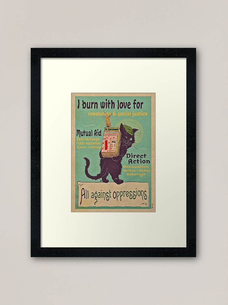 Thumbnail 2 of 7, Framed Art Print, Burn with love for revolution – Art Nouveau cat designed and sold by EchoppeDeLoki.