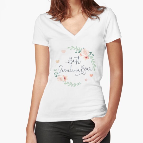 Best Grandma Ever Boho Chic Bohemian Floral Wreath Fitted V-Neck T-Shirt
