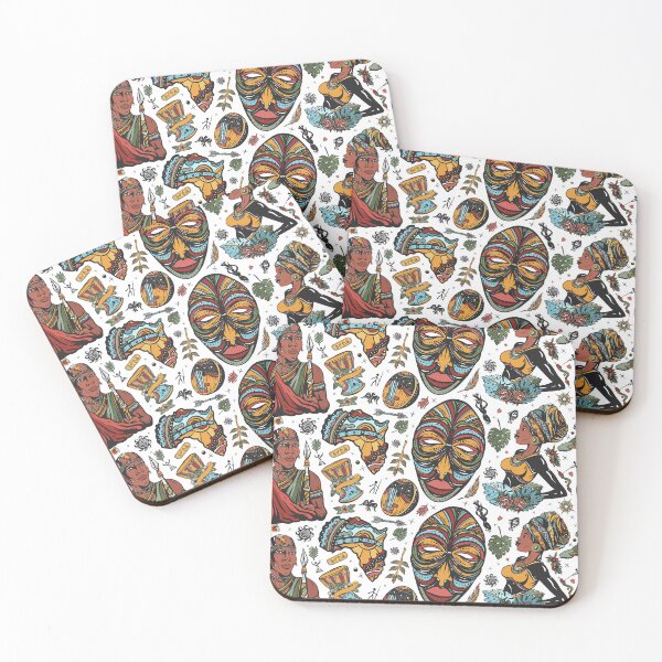 Item preview, African pattern with tribal masks, afro girl, tribe designed and sold by pocketgraphic.