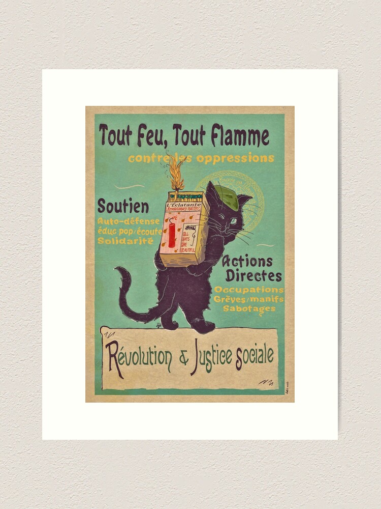 Alternate view of Burn with love for revolution – Art Nouveau cat Art Print