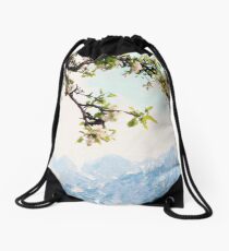 Apple Blossoms and Mountains Drawstring Bag