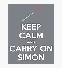 Keep Calm and Carry On Simon (White Text) Photographic Print