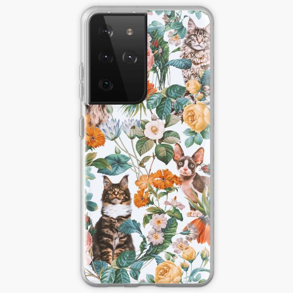 Item preview, Cat and Floral Pattern III designed and sold by Burcu Korkmazyurek.