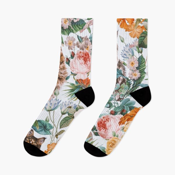 Item preview, Cat and Floral Pattern III designed and sold by Burcu Korkmazyurek.
