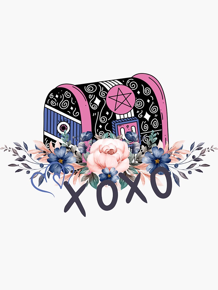 "XOXO Treasure Chest on top of flowers" Sticker by RuviBCollection