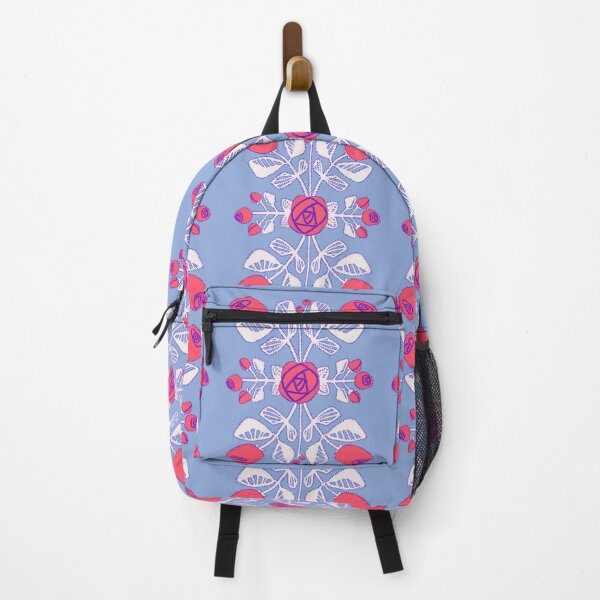 Item preview, Folk Art Roses on Chambray Blue designed and sold by Christine Philbrick.