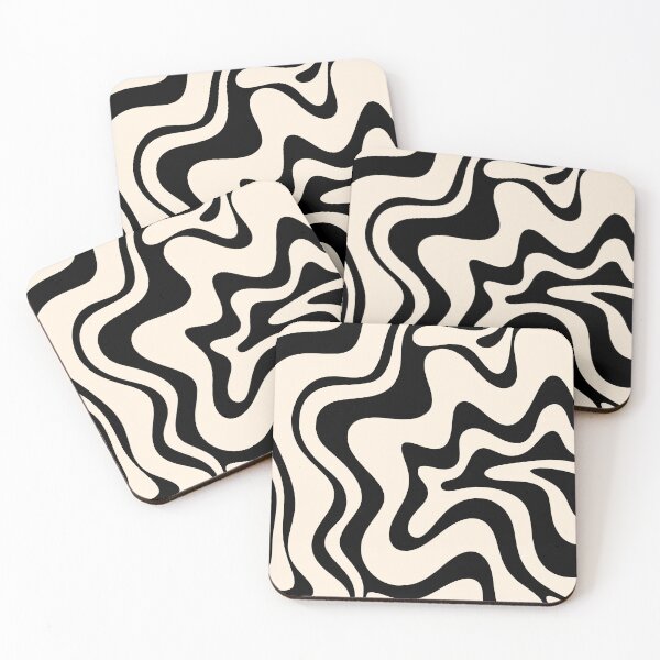 Item preview, Retro Liquid Swirl Abstract Pattern Black and Almond Cream designed and sold by kierkegaard.