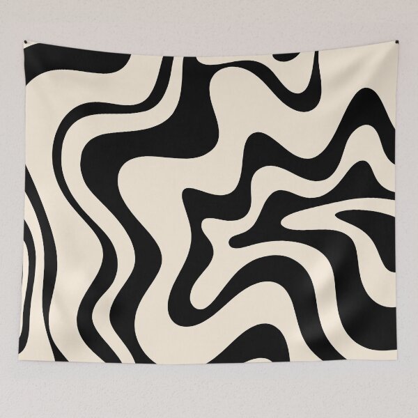 Item preview, Retro Liquid Swirl Abstract Pattern Black and Almond Cream designed and sold by kierkegaard.