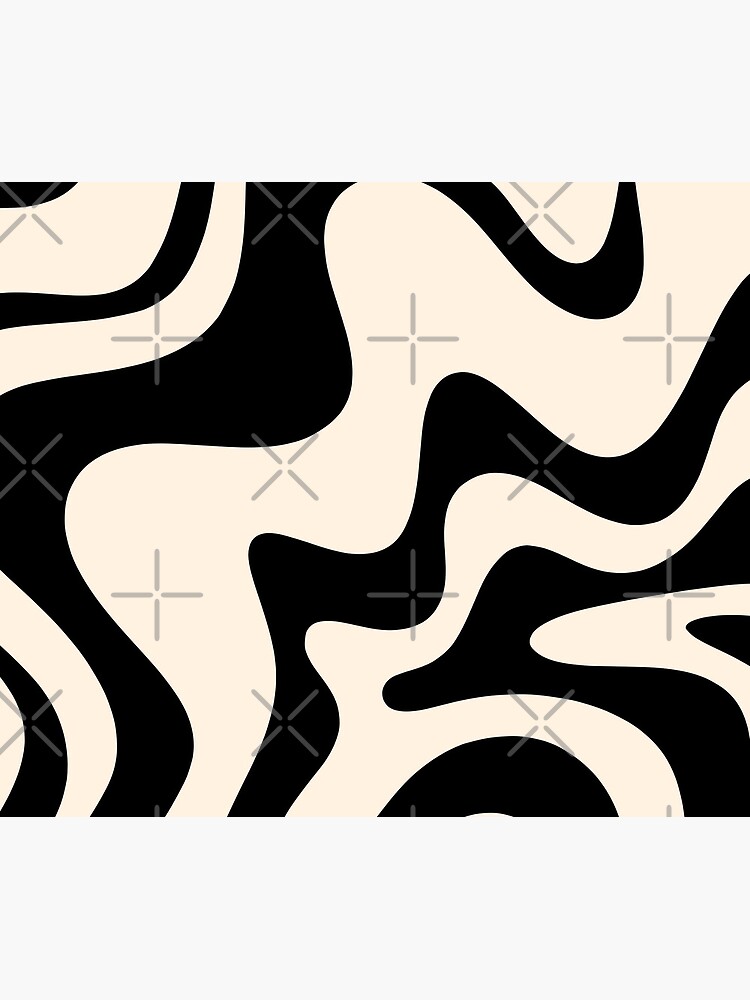 Retro Liquid Swirl Abstract in Black and Almond Cream Bath Mat by  Kierkegaard Design Studio