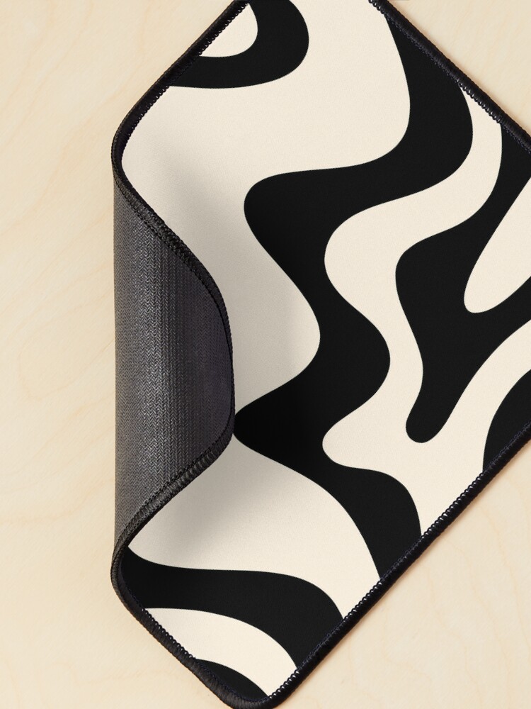 Retro Liquid Swirl Abstract in Black and Almond Cream Bath Mat by  Kierkegaard Design Studio