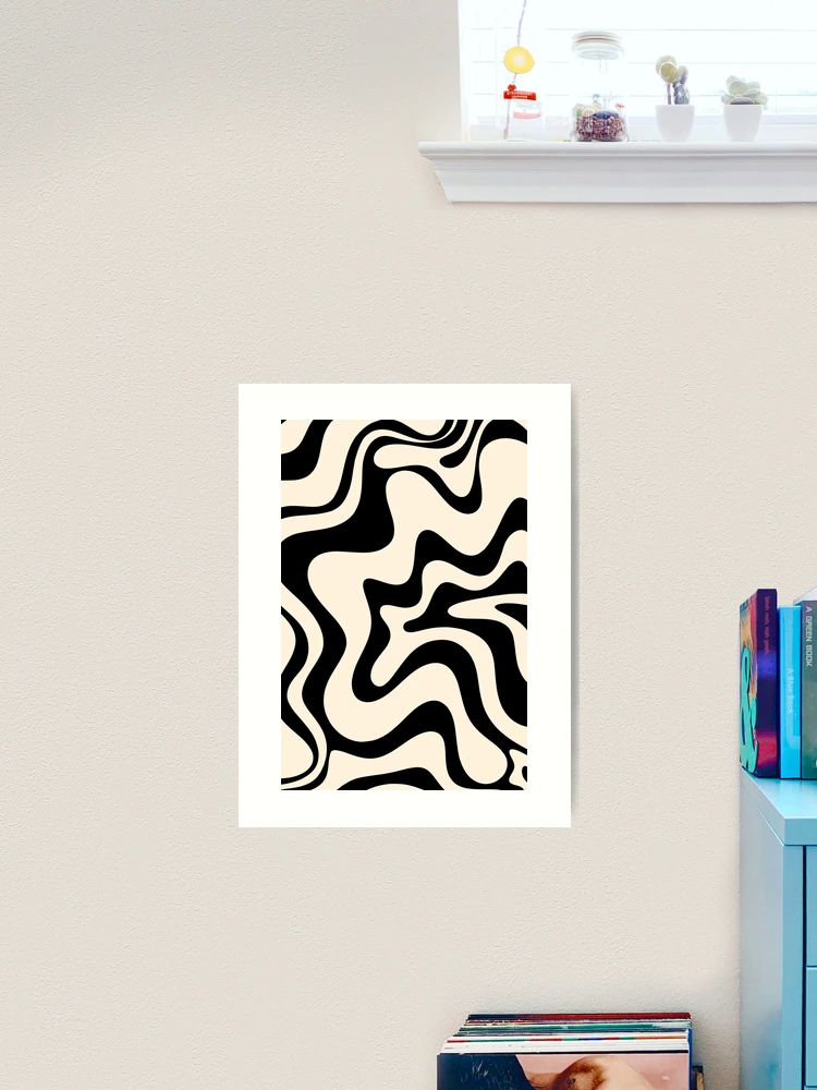 Retro Liquid Swirl Abstract Pattern 3 in Black and Almond Cream Bath Mat by  Kierkegaard Design Studio