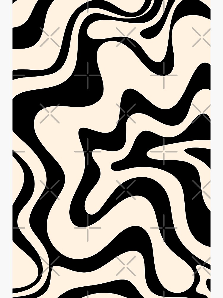 Retro Liquid Swirl Abstract in Black and Almond Cream Yoga Mat
