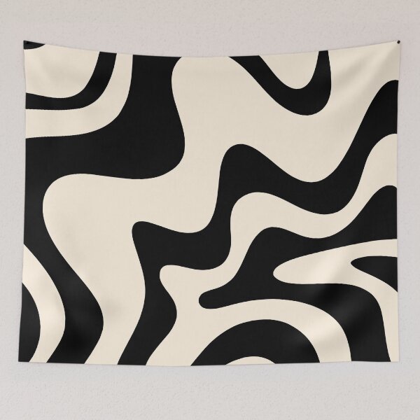 Item preview, Big Retro Liquid Swirl Abstract Pattern Black and Almond Cream designed and sold by kierkegaard.