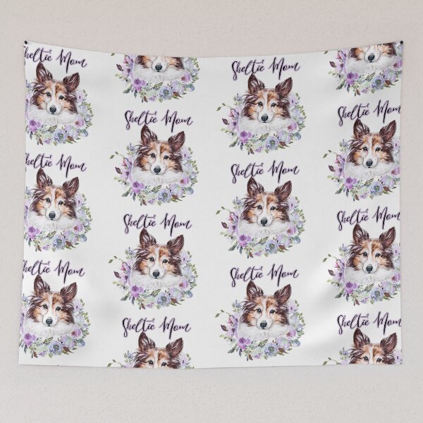 Item preview, Sheltie Mom Cute Sheltie with Purple Flower Wreath Illustration Art designed and sold by adriana-holmes.