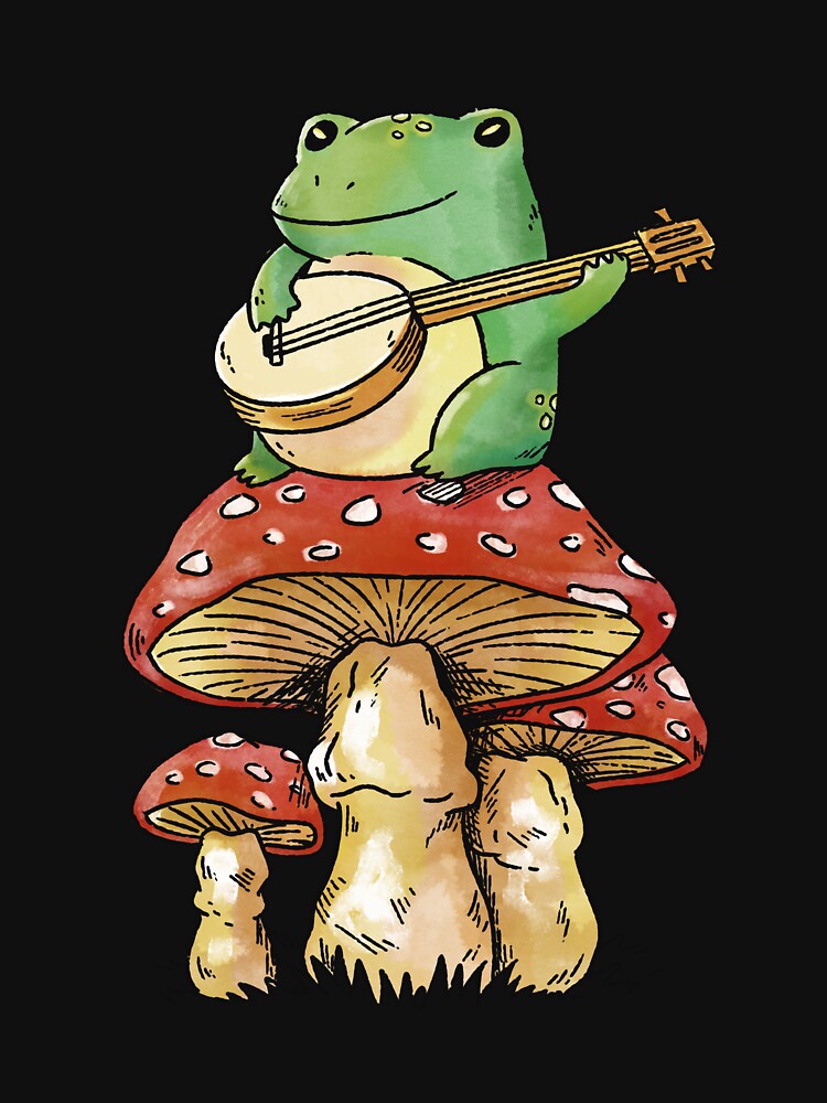 Cottagecore Aesthetic Frog Playing Banjo on Mushroom Cute TShirt