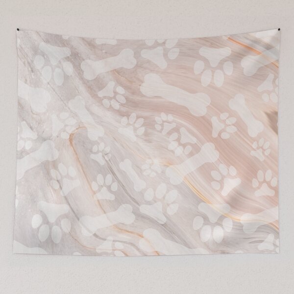 Item preview, beige marble cat dog paw and bone print pattern designed and sold by Beeroclock.