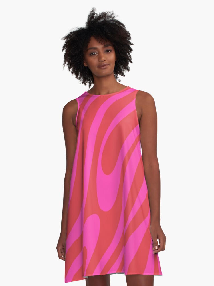 Wavy Loops Retro Abstract Swirl Pattern in Bright Magenta Hot Pink Red  A-Line Dress for Sale by kierkegaard