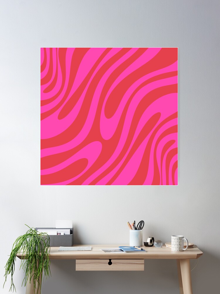 Wavy Loops Retro Abstract Swirl Pattern in Bright Magenta Hot Pink Red |  Poster