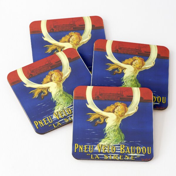 Item preview, LA SIRENE Pneu Velo Baudou Mermaid Tires 1910 Leonetto Cappiello Vintage French Advertisement Poster Art designed and sold by retroposters.